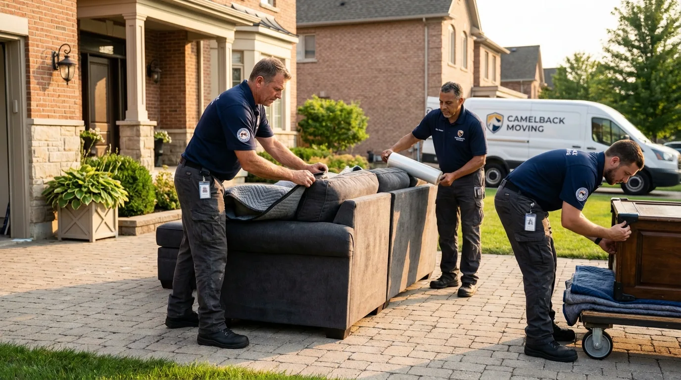 Large estate moving crew wrapping furniture in Emmetsburg, IA