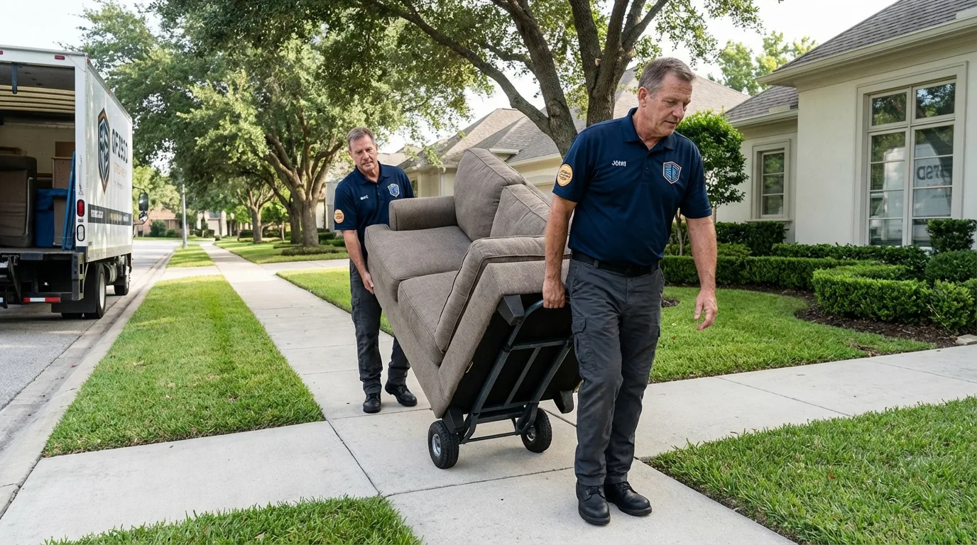 Local residential moving crew loading furniture in Emmetsburg, IA
