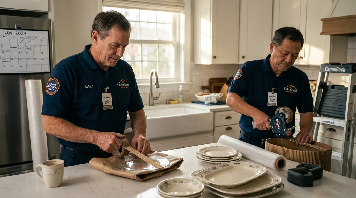 Professional crew packing kitchen dishware in Emmetsburg, IA